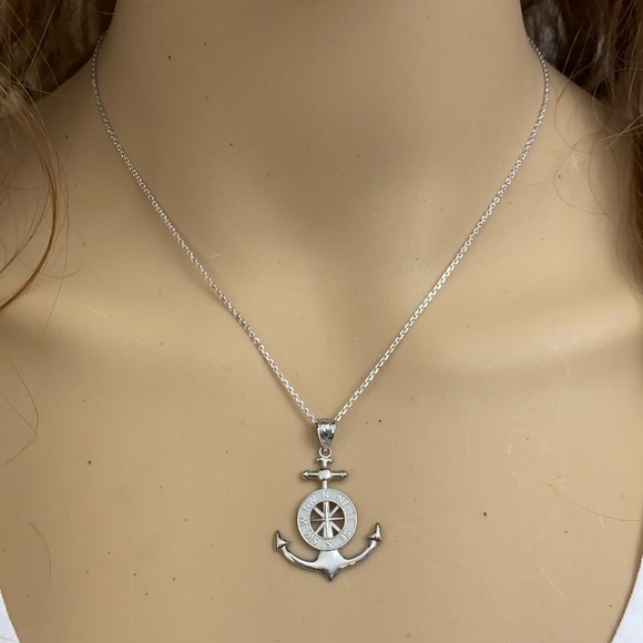 14k Real Gold Mariner's Anchor Compass Pendant
